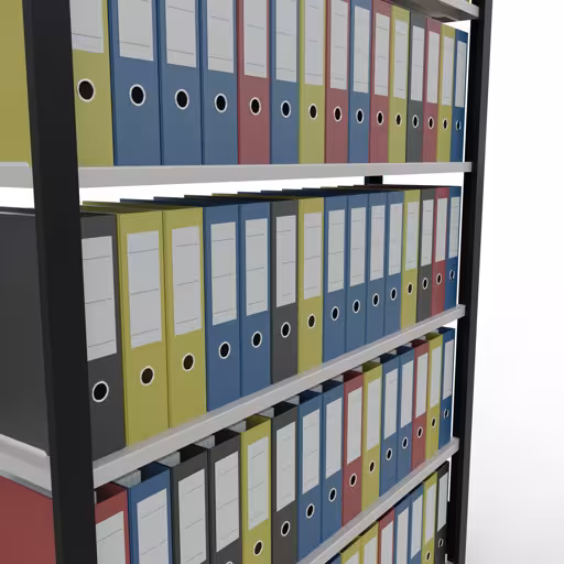 Productafbeelding nr. 13 van het artikel basisplank, kantoorplank, insteeksysteem MULTIplus85, 2000 x 1300 x 300 mm, 6 planken, kruisschoor, zonder aanslaglijst, zwart/lichtgrijs Figuur nr. 13 van het artikel basisrek, kantoorrek, insteeksysteem MULTIplus85, 2000 x 1300 x 300 mm, 6 planken, kruisschoor, zonder aanslaglijst, zwart/lichtgrijs uit de productgroep kantoorrekken van Schulte Lagertechnik.