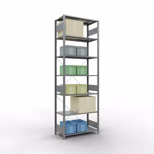 Productafbeelding nr. 15 van het artikel basisplank, legbord, insteeksysteem MULTIplus85, 3000 x 1000 x 500 mm (HxBxD), 7 legborden, kruisschoor, verzinkt Figuur nr. 15 van het artikel basisrek, legplank-insteeksysteem MULTIplus85, 3000 x 1000 x 500 mm, 7 legborden, verzinkt uit de productgroep insteeksysteem van het merk Schulte Lagertechnik.