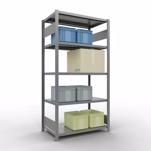 Productafbeelding nr. 15 van het artikel basisplank, legbord, insteeksysteem MULTIplus330, 2000 x 1000 x 600 mm (HxBxD), 5 legborden, lengtestangen, verzinkt Figuur nr. 15 van het artikel basisrek, legplank, insteeksysteem MULTIplus330, 2000 x 1000 x 600 mm, 5 legborden, lengtestangen, verzinkt uit de insteeksysteem productgroep van Schulte Lagertechnik.