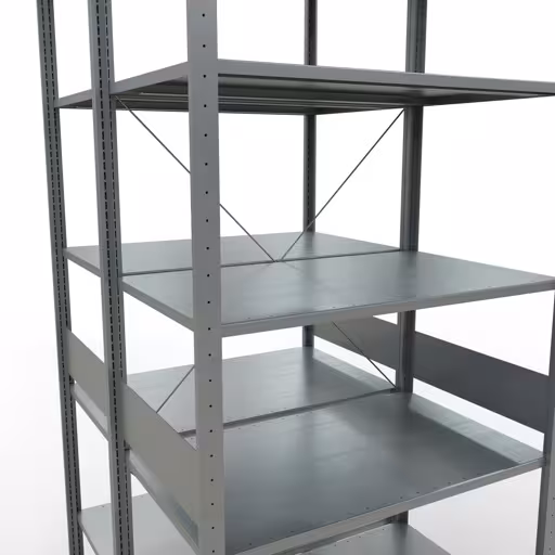 Productafbeelding nr. 12 van het artikel basisplank, dubbele plank, rekkensysteem MULTIplus150, 3000 x 1000 x (2x1200) mm (HxBxD), 2x7 planken, kruisschoor, verzinkt Afbeelding nr. 12 van het artikel basisplank, dubbele plank, legplank-insteeksysteem MULTIplus150, 3000 x 1000 x (2x1200) mm, 2x7 legborden, dwarsschoor, verzinkt uit de productgroep legborden van Schulte Lagertechnik