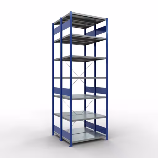 Afbeelding nr. 11 van het artikel basisplank, dubbele plank, stellingsysteem MULTIplus250, 3000 x 1000 x (2x500) mm, 2x7 planken, kruisschoor, gentiaanblauw uit de productgroep stellingrekken van Schulte Lagertechnik