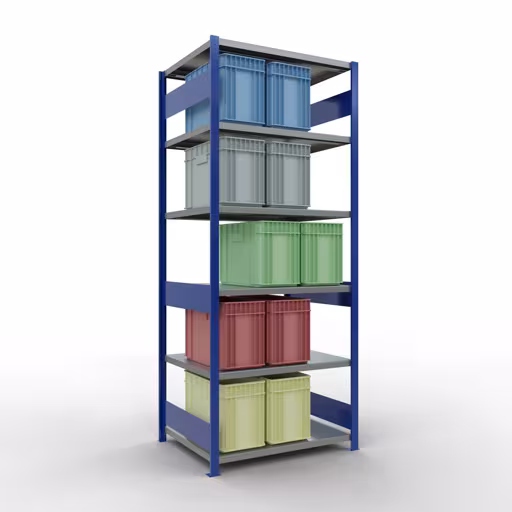 Basisplank, legplank, insteeksysteem MULTIplus330, 2500 x 1000 x 800 mm (HxBxD), 6 legborden, lengtestangen, RAL 5010 gentiaanblauw/verzinkt uit de categorie basisplanken met de GTIN 4004514285942 Basisplank, legbord, insteeksysteem MULTIplus330, 2500 x 1000 x 800 mm, 6 legborden, lengtestangen, RAL 5010 gentiaanblauw/verzinkt van Schulte Lagertechnik uit het assortiment insteeksysteem