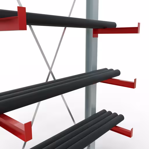 Afbeelding nr. 12 van het artikel K 3000 complete stelling, eenzijdig, 2500 x 1300 x 500 mm, RAL 7001 / RAL 3000, 5 opslagniveaus uit de productgroep draagarmstellingen van Schulte Lagertechnik