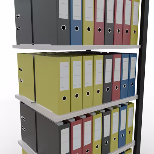 Extra afbeelding van het artikel Aanbouwstelling, kantoorstelling, insteeksysteem MULTIplus150, 2000 x 750 x 600 mm, 6 legborden, lengtestangen, met middenaanslag, zwart/lichtgrijs uit insteeksysteem