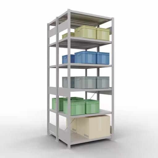 Productafbeelding nr. 14 van het artikel basisplank, dubbele plank, rekkensysteem MULTIplus250, 2500 x 1000 x (2x500) mm, 2x6 planken, kruisschoor, RAL 7035 lichtgrijs uit het rekkenprogramma van het merk Schulte Lagertechnik