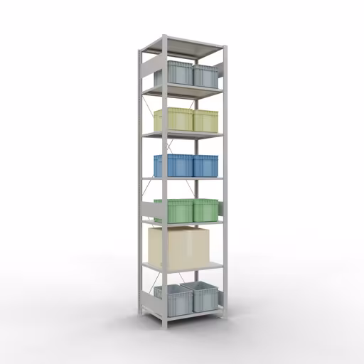 Extra afbeelding van het artikel Basisplank, legbord, insteeksysteem MULTIplus150, 3000 x 750 x 600 mm (HxBxD), 7 legborden, kruisschoor, RAL 7035 lichtgrijs Extra afbeelding van het artikel basisplank, legplank, insteeksysteem MULTIplus150, 3000 x 750 x 600 mm, 7 legborden, RAL 7035 lichtgrijs van basisplank