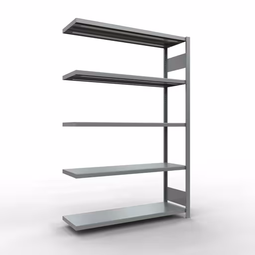 Aanbouwrekken, legbordstellingen, insteeksysteem MULTIplus250, 2000 x 1300 x 400 mm (HxBxD), 5 legborden, lengtestangen, verzinkt, aanbouwplank, art.nr. 12945-130-LR