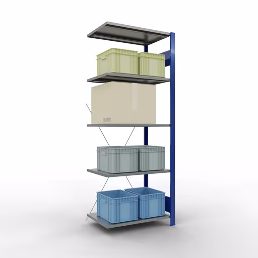 Productafbeelding nr. 13 van het artikel aanbouwplank, legbord, insteeksysteem MULTIplus150, 2000 x 750 x 500 mm, 5 legborden, RAL 5010 gentiaanblauw/verzinkt/verzinkt uit het insteeksysteem-assortiment van Schulte Lagertechnik