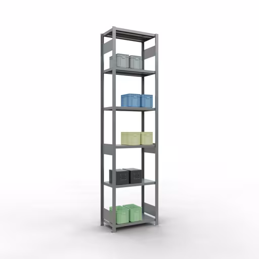 Productafbeelding nr. 15 van het artikel basisplank, legbord, insteeksysteem MULTIplus250, 3000 x 750 x 400 mm (HxBxD), 7 legborden, lengtestangen, verzinkt Figuur nr. 15 van het artikel basisrek, legplank, insteeksysteem MULTIplus250, 3000 x 750 x 400 mm, 7 legborden, lengtestangen, verzinkt uit de insteeksysteem productgroep van Schulte Lagertechnik.