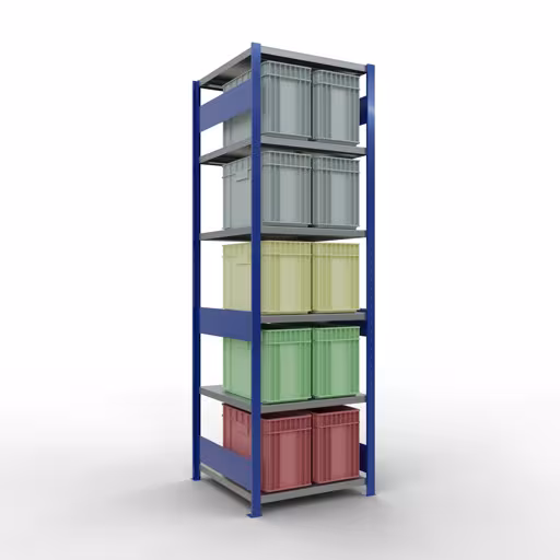 Basisplank, legplank, insteeksysteem MULTIplus250, 2500 x 750 x 800 mm, 6 legborden, RAL 5010 gentiaanblauw/verzinkt/verzinkt van Schulte Lagertechnik met artikelnr. 12981-75-LR-B