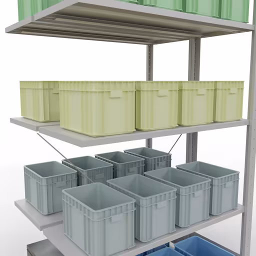 Figuur nr. 9 van het artikel aanbouwstelling, dubbele stelling, stellingstelling, insteeksysteem MULTIplus150, 2000 x 1000 x (2x400) mm, 2x5 legborden, kruisschoor, RAL 7035 lichtgrijs uit de stellingstelling productgroep van Schulte Lagertechnik.