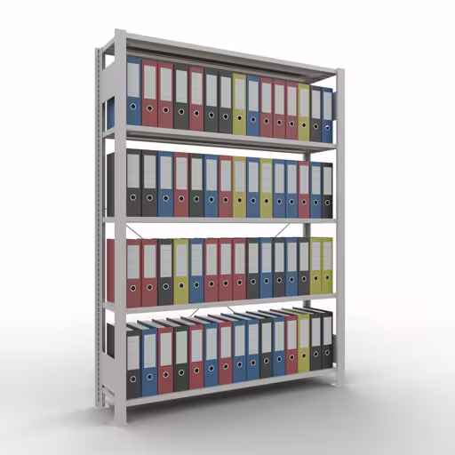 Basisplank, kantoorstelling, insteeksysteem MULTIplus85, 1800 x 1300 x 300 mm, 5 planken, dwarsschoor, zonder aanslaglijst, lichtgrijs uit de categorie insteeksysteem met de GTIN 4004514276490 , kantoorrekkensysteem MULTIplus85, 1800 x 1300 x 300 mm, 5 planken, zonder aanslaglijst, lichtgrijs van Schulte Lagertechnik uit het assortiment kantoorrekken