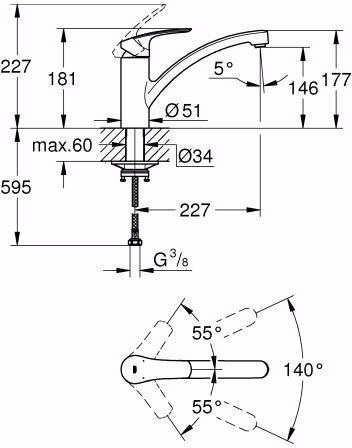 GROHE ééngreeps wastafelmengkraan Eurosmart 33281 vlak uitloop chroom
