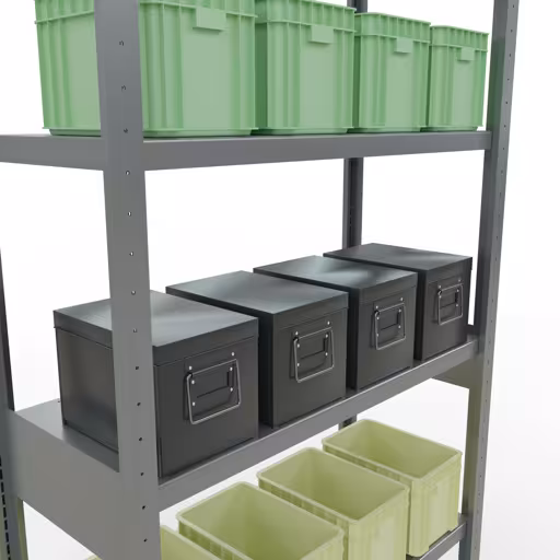 Basisplank, legplank, insteeksysteem MULTIplus250, 2500 x 1000 x 400 mm (HxBxD), 6 legborden, lengtestangen, verzinkt met artikelnr. 12941-LR Basisplank, legbord, insteeksysteem MULTIplus250, 2500 x 1000 x 400 mm, 6 legborden, lengtestangen, verzinkt van Schulte Lagertechnik uit de categorie insteeksysteem