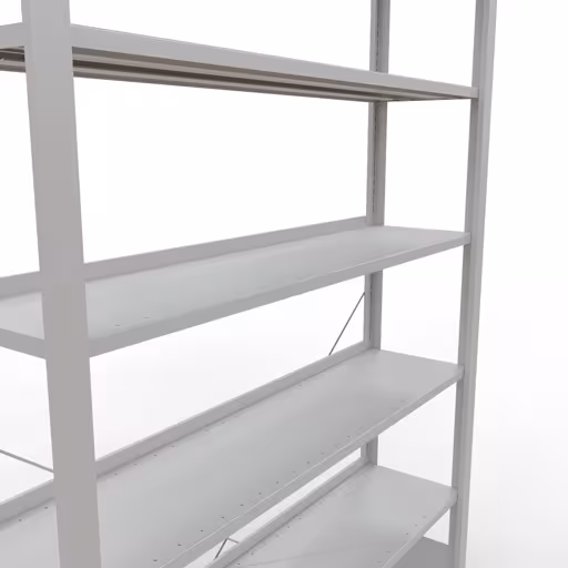 Basisplank, kantoorstelling, insteeksysteem MULTIplus85, 2300 x 1300 x 300 mm, 7 planken, kruisschoor, met aanslaglijst, lichtgrijs uit de categorie insteeksysteem met de GTIN 4004514219527 , kantoorrekkensysteem MULTIplus85, 2300 x 1300 x 300 mm, 7 planken, met stoplijst, lichtgrijs van Schulte Lagertechnik uit het assortiment kantoorrekken