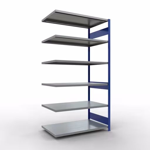 Aanbouwrekken, rekken, insteeksysteem MULTIplus250, 2500 x 1300 x 800 mm (HxBxD), 6 planken, lengtestangen, RAL 5010 gentiaanblauw/gegalvaniseerd van Schulte Lagertechnik Aanbouwrekken, rekken, insteeksysteem MULTIplus250, 2500 x 1300 x 800 mm (HxBxD), 6 legborden, lengtebalk, RAL 5010 gentiaanblauw/verzinkt, aanbouwplank, art.nr. 12986-130-LR-B