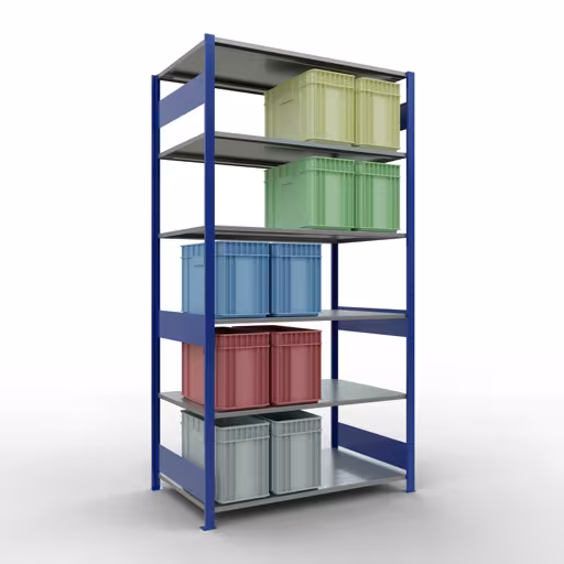 Extra afbeelding van het artikel Basisplank, legplank, insteeksysteem MULTIplus150, 2500 x 1300 x 800 mm, 6 legborden, lengtestangen, RAL 5010 gentiaanblauw/verzinkt vanaf basisplank