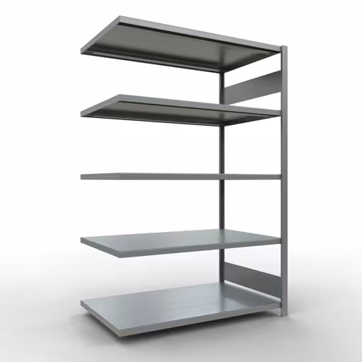 Aanbouwrekken, legborden, insteeksysteem MULTIplus250, 2000 x 1300 x 800 mm (HxBxD), 5 legborden, lengtestangen, verzinkt, aanbouwplank, art.nr. 12985-130-LR