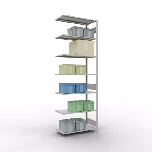 Productafbeelding nr. 15 van het artikel Aanbouwrekken, legbordstellingen, insteeksysteem MULTIplus85, 3000 x 1000 x 500 mm (HxBxD), 7 legborden, lengtestangen, RAL 7035 lichtgrijs Figuur nr. 15 van het artikel aanbouwrekken, legbordstellingen, insteeksysteem MULTIplus85, 3000 x 1000 x 500 mm, 7 legborden, RAL 7035 lichtgrijs uit de productgroep insteeksysteem van het merk Schulte Lagertechnik.