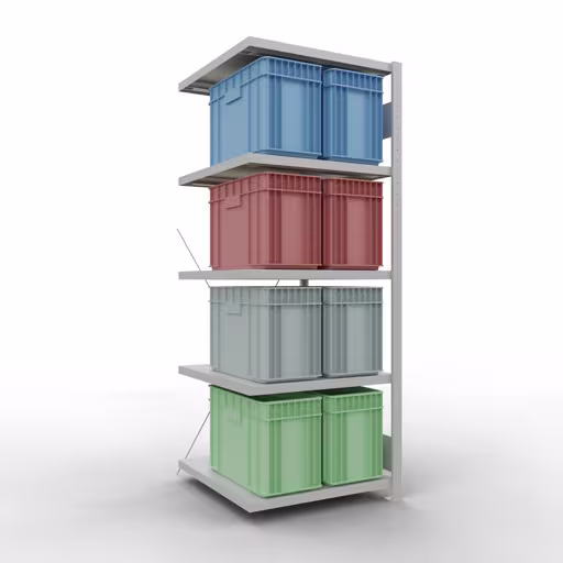 Afbeelding nr. 7 van het artikel aanbouwrekken, legbordstellingen, insteeksysteem MULTIplus250, 2000 x 750 x 800 mm (HxBxD), 5 legborden, kruisschoor, RAL 7035 lichtgrijs uit de productgroep insteeksysteem van het merk Schulte Lagertechnik