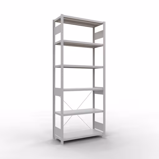Productafbeelding nr. 12 van het artikel basisplank, legbord, insteeksysteem MULTIplus250, 2500 x 1000 x 400 mm, 6 legborden, kruisschoor, RAL 7035 lichtgrijs uit het plug-in systeem assortiment van het merk Schulte Lagertechnik