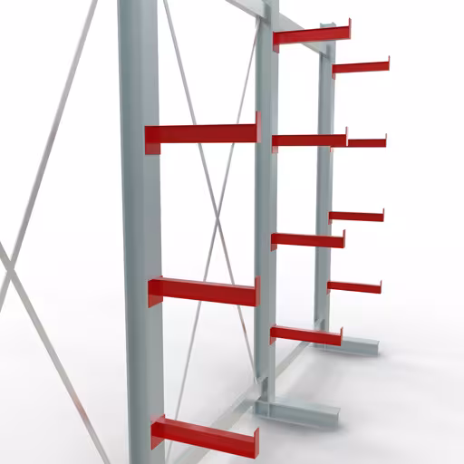 Figuur nr. 8 van het artikel K 3000 complete stelling, enkelzijdig, 2500 x 3900 x 400 mm, RAL 7001 / RAL 3000, 5 opslagniveaus uit de productgroep draagarmstellingen van het merk Schulte Lagertechnik.