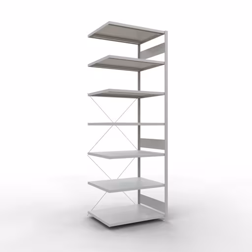 Aanbouwrekken, rekken, insteeksysteem MULTIplus250, 3000 x 1000 x 800 mm (HxBxD), 7 planken, kruisschoor, RAL 7035 lichtgrijs van Schulte Lagertechnik Aanbouwrekken, rekken, insteeksysteem MULTIplus250, 3000 x 1000 x 800 mm (HxBxD), 7 legborden, kruisschoor, RAL 7035 lichtgrijs, aanbouwplank, art.nr. 32887