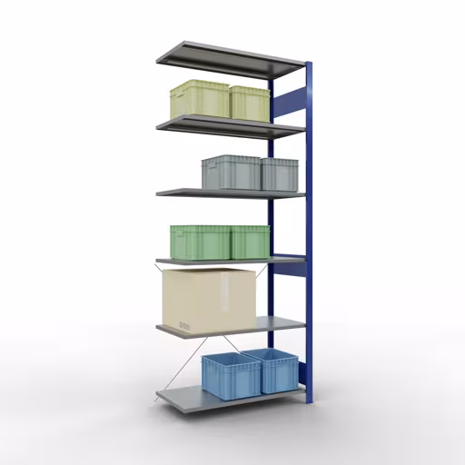 Andere weergave van het artikel Aanbouwrekken, legbordstellingen, insteeksysteem MULTIplus150, 2500 x 1000 x 500 mm (HxBxD), 6 legborden, kruisschoor, RAL 5010/verzinkt Andere weergave van het artikel Aanbouwplank, legplank-insteeksysteem MULTIplus150, 2500 x 1000 x 500 mm, 6 legborden, RAL 5010/verzinkt uit de categorie insteeksysteem