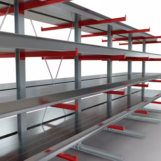 Afbeelding nr. 12 van het artikel K 6000 complete stelling, dubbelzijdig, 3000 x 2x 7500 x 2x 1000 mm, RAL 7001 / RAL 3000, 5 magazijnniveaus uit de productgroep draagarmstellingen van Schulte Lagertechnik