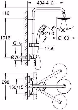 GROHE Tempesta C 160 douchesysteem 27922 met thermostaat 390 mm douchearm chroom