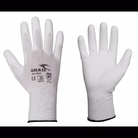 Nylon gebreide handschoenen met PU-coating wit, werkhandschoenen, art.nr. 3003.11