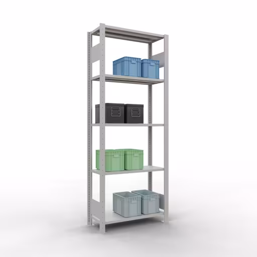 Extra afbeelding van het artikel Basisplank, legplank, insteeksysteem MULTIplus150, 2000 x 750 x 300 mm, 5 legborden, lengtestangen, RAL 7035 lichtgrijs van basisplank