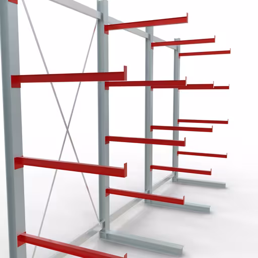 Productafbeelding nr. 10 van artikel K 6000 compleet legbord, eenzijdig, 3000 x 6000 x 1000 mm, RAL 7001 / RAL 3000, 5 opslagniveaus Afbeelding nr. 10 van het artikel K 6000 complete stelling, eenzijdig, 3000 x 6000 x 1000 mm, RAL 7001 / RAL 3000, 5 opslagniveaus uit de productgroep draagarmstellingen van Schulte Lagertechnik