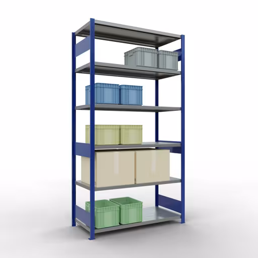 Figuur nr. 13 van het artikel basisrek, legbord, insteeksysteem MULTIplus250, 2500 x 1300 x 600 mm, 6 legborden, lengtestangen, RAL 5010 gentiaanblauw/verzinkt uit de insteeksysteem productgroep van Schulte Lagertechnik.