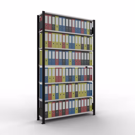 Afbeelding nr. 12 van het artikel Basisplank, kantoorplank MULTIplus85 insteeksysteem, 2300 x 1300 x 300 mm, 7 planken, kruisschoor, met aanslagbalk, zwart/lichtgrijs uit de productgroep Office Shelves van Schulte Lagertechnik