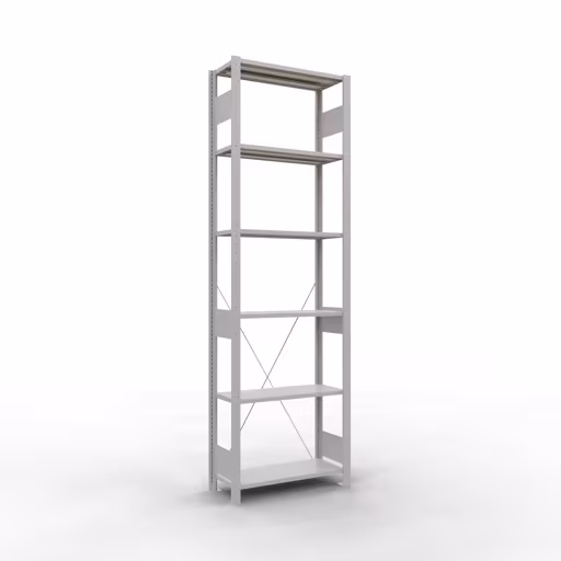 Basisplank, plankplank, insteeksysteem MULTIplus150, 2500 x 750 x 300 mm, 6 planken, kruisschoor, RAL 7035 lichtgrijs van Schulte Lagertechnik met het artikelnr. 32631-75