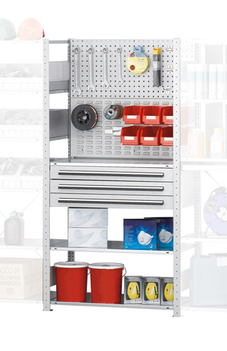 Basisrekmodule M3, 2000 x 1000 x 500 mm, RAL 7035 lichtgrijs/verzinkt, 3 MULTIplus150 legborden