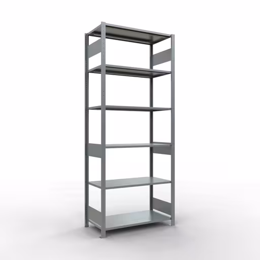 Basisplank, legplank, insteeksysteem MULTIplus85, 2500 x 1000 x 500 mm (HxBxD), 6 legborden, lengtestangen, verzinkt, basisplank, art.nr. 13151-LR