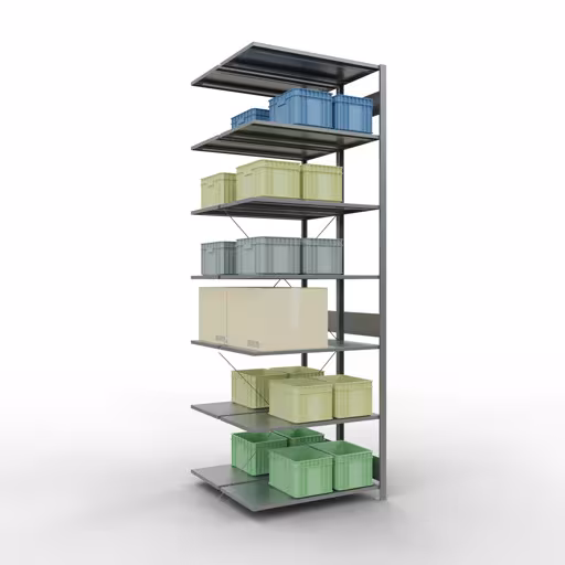 Afbeelding nr. 11 van het artikel aanbouwstelling, dubbele stelling, stellingstelling insteeksysteem MULTIplus150, 3000 x 1000 x (2x1000) mm, 2x7 legborden, kruisschoor, verzinkt uit de stellingstelling productgroep van Schulte Lagertechnik