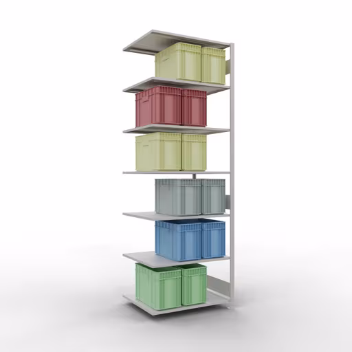 Extra afbeelding van het artikel Aanbouwrekken, legbordstellingen, insteeksysteem MULTIplus150, 3000 x 1000 x 800 mm (HxBxD), 7 legborden, lengtestangen, RAL 7035 lichtgrijs Extra afbeelding van het artikel Aanbouwplank, legbord, insteeksysteem MULTIplus150, 3000 x 1000 x 800 mm, 7 legborden, RAL 7035 lichtgrijs van opzetplank