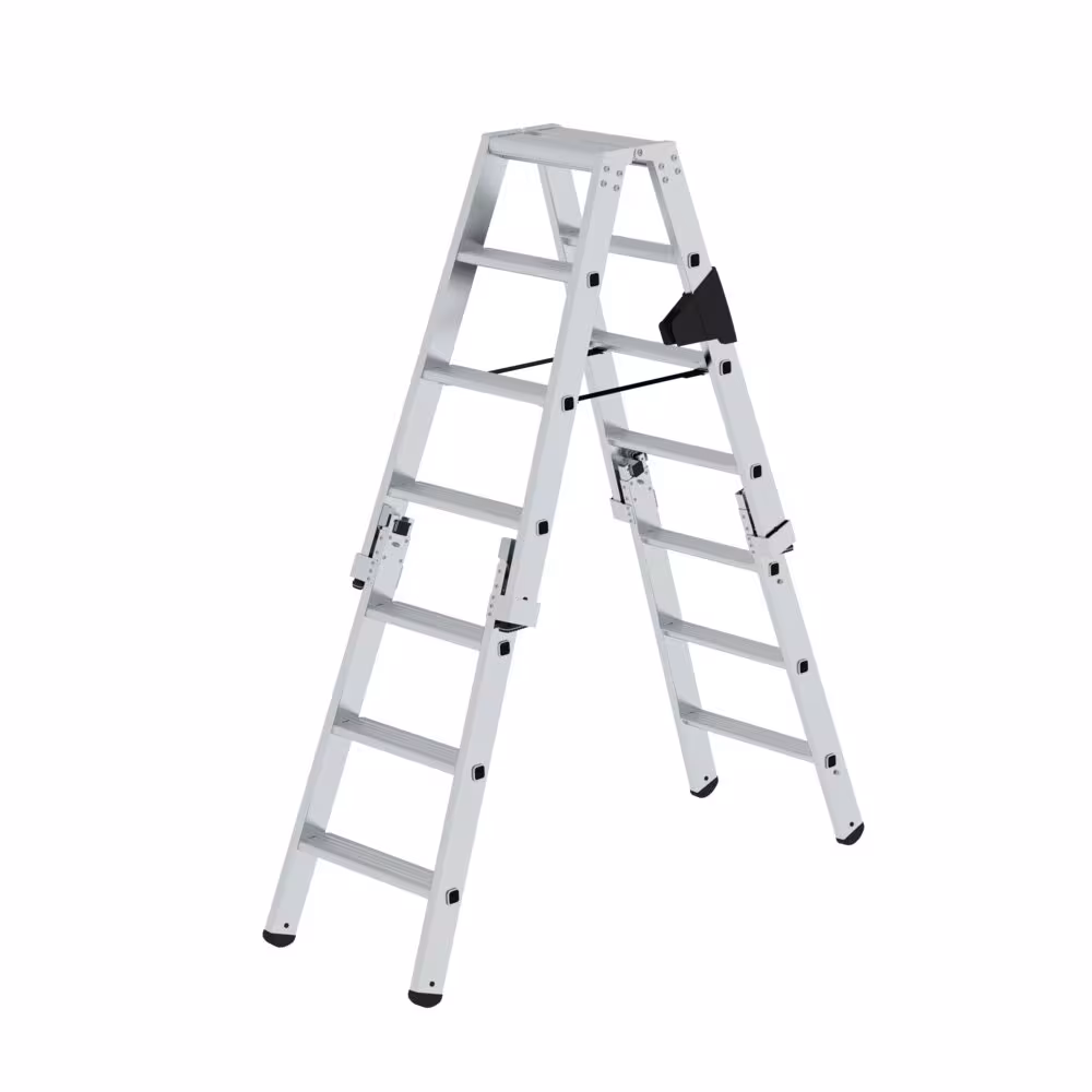 Trapladder, aan beide zijden toegankelijk, insteekbaar met 2x4 treden van het merk Munk uit het assortiment trap- en sportladders