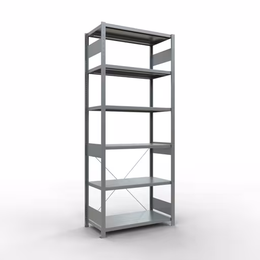 Basisplank, legbord, insteeksysteem MULTIplus330, 2500 x 1000 x 500 mm, 6 legborden, kruisschoor, verzinkt van Schulte Lagertechnik uit het assortiment insteeksysteem