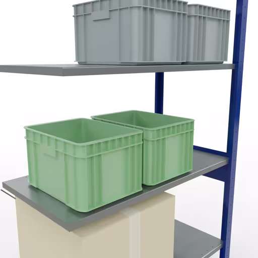 Extra afbeelding van het artikel Aanbouwrekken, legbordstellingen, insteeksysteem MULTIplus150, 2500 x 1000 x 500 mm (HxBxD), 6 legborden, kruisschoor, RAL 5010/verzinkt Extra afbeelding van het artikel Aanbouwplank, legbord, insteeksysteem MULTIplus150, 2500 x 1000 x 500 mm, 6 legborden, RAL 5010/verzinkt vanaf opzetplank