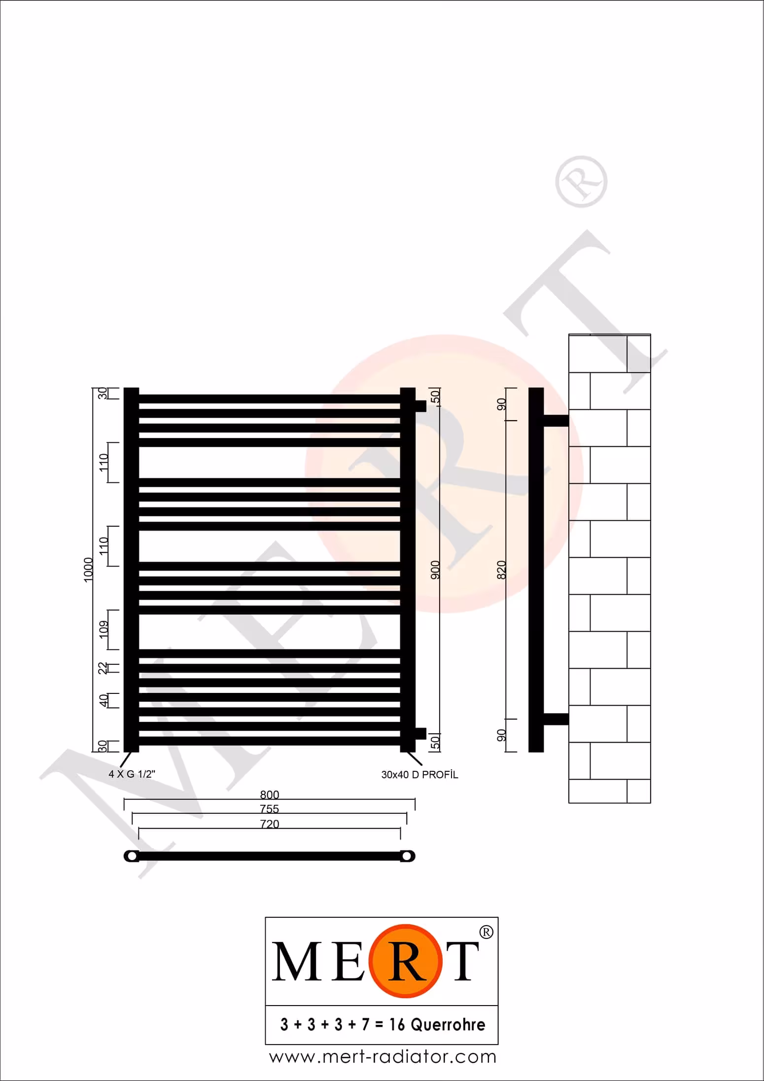 MERT vervangende badkamerradiator wit recht, zijdelingse aansluiting uitvoering maat: 800x1000 mm met de GTIN 4260289856149 MERT vervangende badkamerradiator wit recht, 800*1000 mm, zijdelingse aansluiting 900 mm van MERT met het artikelnr. 1-80x100-ASR-90