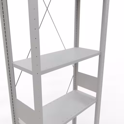 Andere weergave van het artikel basisplank, legbord, insteeksysteem MULTIplus150, 3000 x 750 x 300 mm, 7 legborden, kruisschoor, RAL 7035 lichtgrijs uit de categorie insteeksysteem