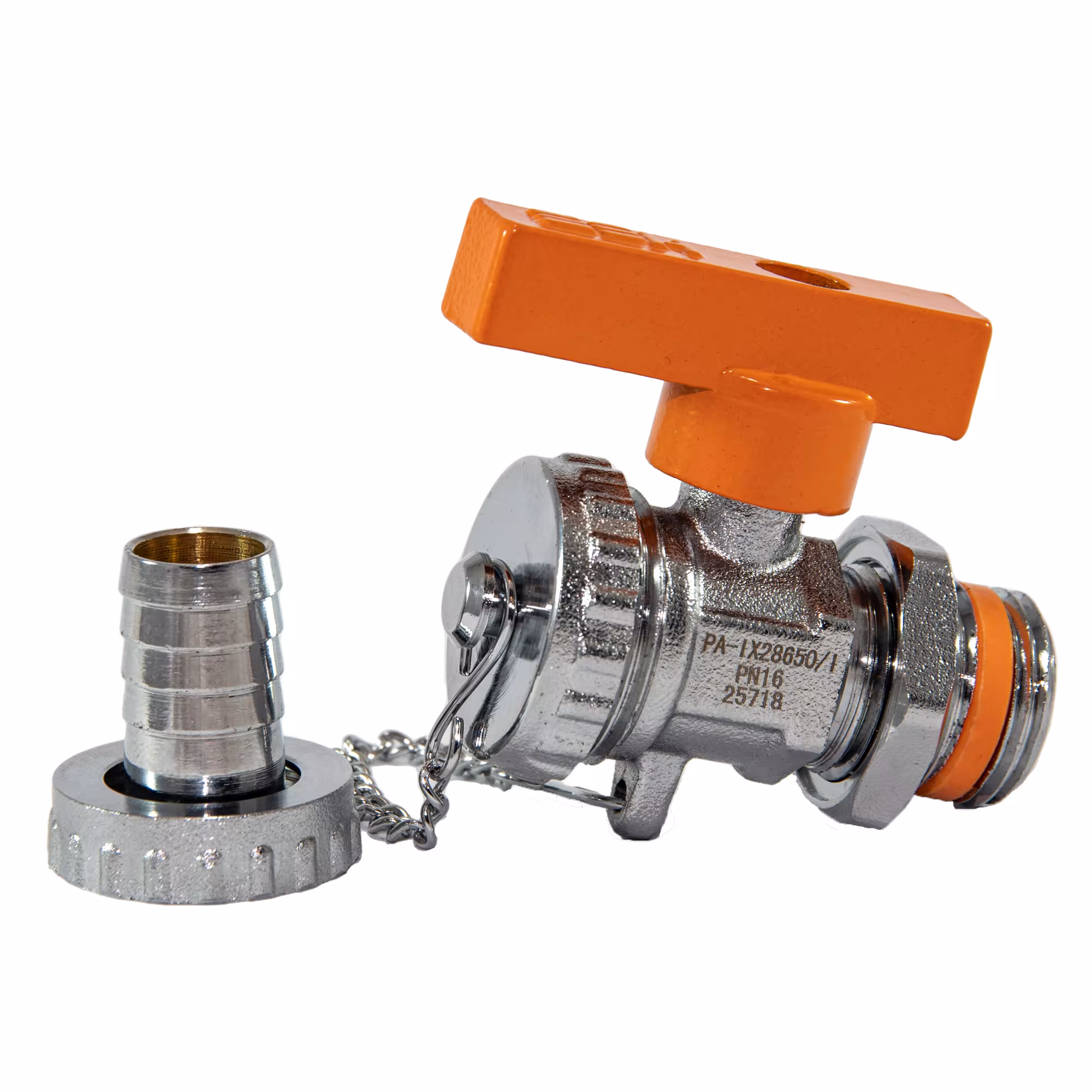 KFE kraan DN 15 (1/2") voor het zonnesysteem met afneembare oranje vleugelgreep voor het vullen, spoelen, legen of ontluchten van het systeem van Hermann Schmidt met artikelnr. 81409015