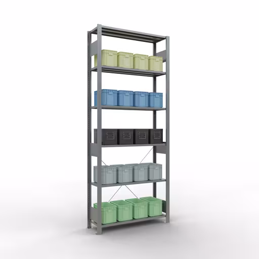 Productafbeelding nr. 15 van het artikel basisplank, legbord, insteeksysteem MULTIplus150, 2500 x 1000 x 300 mm (HxBxD), 6 legborden, kruisschoor, verzinkt Figuur nr. 15 van het artikel basisrek, legplank-insteeksysteem MULTIplus150, 2500 x 1000 x 300 mm, 6 legborden, verzinkt uit de productgroep insteeksysteem van het merk Schulte Lagertechnik.