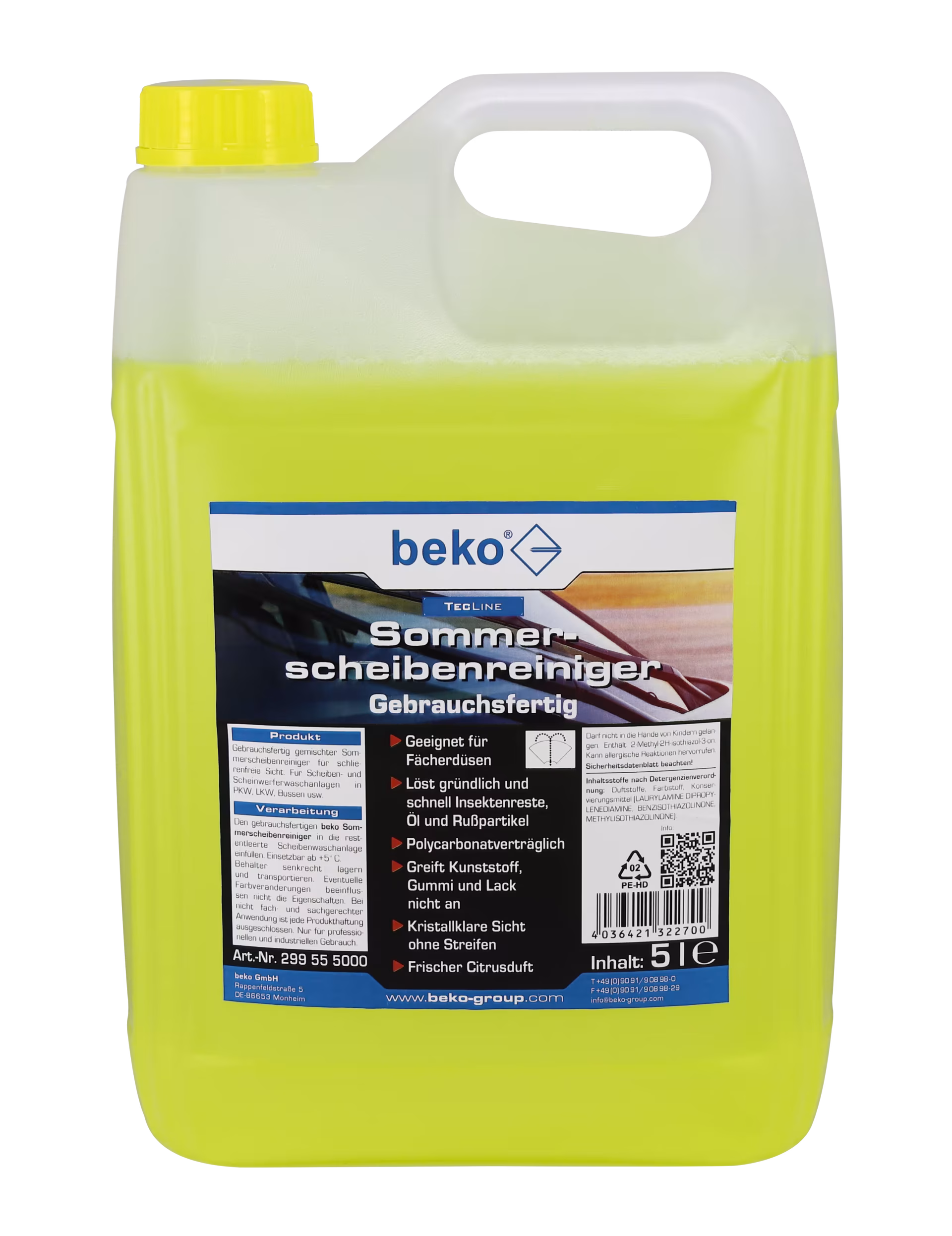 TecLine zomerruitenreiniger, gebruiksklaar 5 l jerrycan van Beko TecLine zomerruitenreiniger, gebruiksklaar 5 l jerrycan uit de categorie autoverzorgingsproducten met artikelnr. 299 55 5000