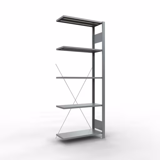 Aanbouwrekken, rekken, insteeksysteem MULTIplus150, 2000 x 750 x 300 mm (HxBxD), 5 legborden, kruisschoor, verzinkt van Schulte Lagertechnik Aanbouwrekken, legborden, insteeksysteem MULTIplus150, 2000 x 750 x 300 mm (HxBxD), 5 legborden, kruisschoor, verzinkt, aanbouwplank, art.nr. 12735-75