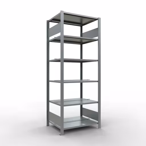 Basisplank, kantoorstelling, insteeksysteem MULTIplus150, 2000 x 750 x 600 mm (HxBxD), 6 planken, lengtestang, verzinkt, met middenaanslag, insteeksysteem, art.nr. 17742